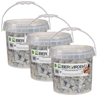 IBERGARDEN Decoratie steentjes/kiezels - 3x pakjes - lichtgrijs - grof - 3 kg - voor bloempot/plantenbak - aqua