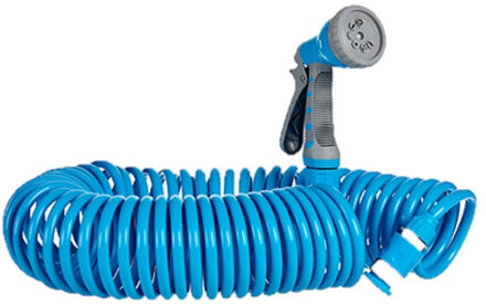 IBERGARDEN Flexibele spiraal tuinslang blauw met sproeikop 15 meter