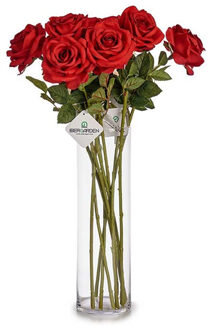 IBERGARDEN Kunstbloem Roos Elegance - 10x - dieprood - 63 cm - losse steel - Kunst zijdebloemen