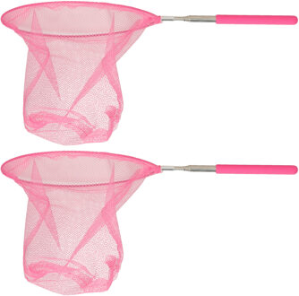 IBERGARDEN Schepnet/visnet/vlindernet - 2x - Uitschuifbaar - roze - van 38 cm tot 75 cm