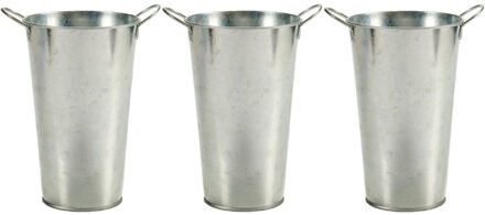 IBERGARDEN Set van 3x stuks bloempotten/plantenbakken zinken emmer met handvaten 20 x 15 x 23 cm