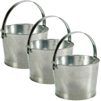 IBERGARDEN Set van 3x stuks bloempotten/plantenbakken zinken mand rond met handvat 27 x 25 x 17 cm
