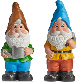 IBERGARDEN Tuinkabouter beeldjes set van 2x - Keramiek - 24.5 cm - blauw/bruin