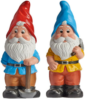 IBERGARDEN Tuinkabouter beeldjes - set van 2x - Keramiek - 24.5 cm - blauw/rood - Tuinbeelden Multikleur