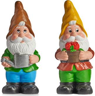 IBERGARDEN Tuinkabouter beeldjes set van 2x - Keramiek - 24.5 cm - geel/bruin