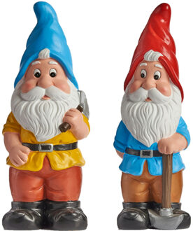 IBERGARDEN Tuinkabouter beeldjes set van 2x - Keramiek - 38 cm - blauw/rood