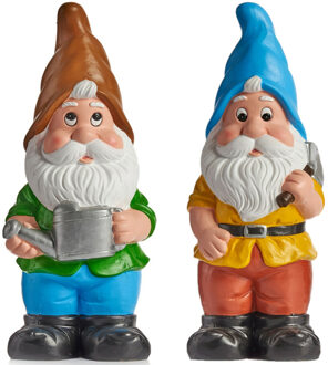 IBERGARDEN Tuinkabouter beeldjes set van 2x - Keramiek - 38 cm - bruin/blauw