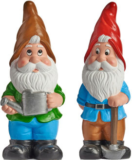 IBERGARDEN Tuinkabouter beeldjes set van 2x - Keramiek - 38 cm - bruin/rood