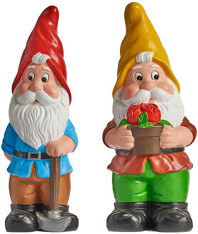 IBERGARDEN Tuinkabouter beeldjes set van 2x - Keramiek - 38 cm - geel/rood