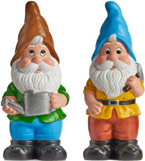 IBERGARDEN Tuinkabouter beeldjes set van 2x - Keramiek - 50 cm - bruin/blauw