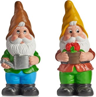 IBERGARDEN Tuinkabouter beeldjes set van 2x - Keramiek - 50 cm - bruin/geel