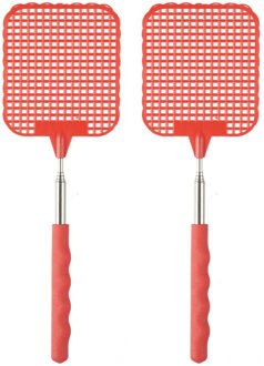 IBERGARDEN Vliegenmepper compact - 2x - Uitschuifbaar tot 60 cm - rood - Insecten killer - Vliegenmeppers - Ongediertebe