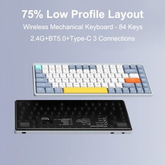 iBlancod Wireless Mechanical Keyboard 84 Keys 2.4G+BT5.0+Type-C 3 Connections 75% Low Profile Layout Keyboards 15 Light Effect 5 Brightness Levels for Tablet Laptop Smartphone OUTEMU Red Switches
