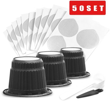 Icafilas 50 Sets Disposiable Lege Voor Nespresso En Zelfklevende Aluminium Deksels Zeehonden Voor Nespresso Capsule Diy Eigen Koffie 50 sets zwart
