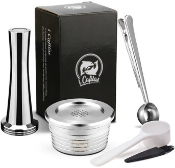 Icafilas Koffie Capsule Pod Rvs Metalen Koffie Filters Cup Voor Delta Q NDIQ7323 1Cup 1Tamper 1lepel