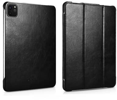 ICarer iPad Air 11 inch (2024/2025) - Tri-Fold Echt leren bookcase hoes - Zwart