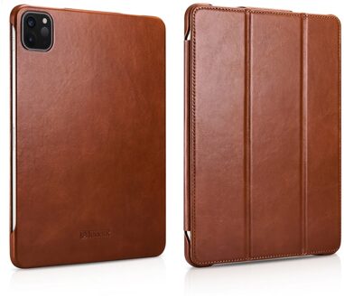 ICarer iPad Air 13 inch (2024/2025) - Tri-Fold Echt leren bookcase hoes - Cognac Bruin
