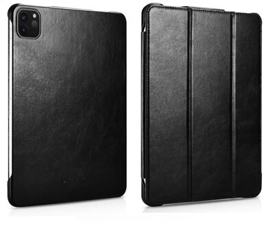 ICarer iPad Air 13 inch (2024/2025) - Tri-Fold Echt leren bookcase hoes - Zwart