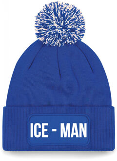 Ice-man muts met pompon - unisex - one size - blauw - apres-ski muts One size