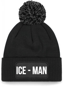 Ice-man muts met pompon - unisex - one size - zwart - apres-ski muts One size