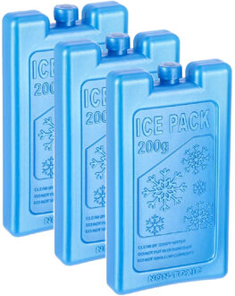 Ice Pack Koelelementen - 3x - blauw - 200 gram - 8 x 15 cm - Koelblokken - voor koeltas/koelbox