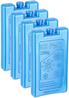 Ice Pack Koelelementen - 4x - blauw - 200 gram - 8 x 15 cm - Koelblokken - voor koeltas/koelbox