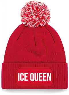 Ice queen muts met pompon unisex one size - Rood One size