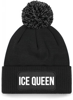 Ice queen muts met pompon unisex one size - Zwart One size