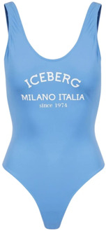 Iceberg Badpak met logo print Iceberg , Blue , Dames - S