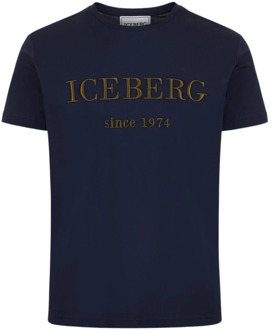Iceberg Blauw T-shirt met geborduurd logo Iceberg , Blue , Heren - 2Xl,Xl,L,M,S,4Xl,3Xl