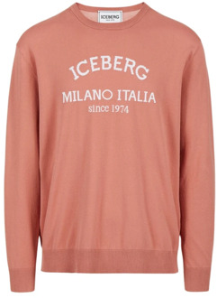 Iceberg Crewneck Sweater met logo Iceberg , Pink , Heren - Xl,L,M