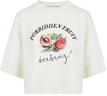 Iceberg Korte mouwen witte cropped T-shirt met Forbidden Fruit print Iceberg , White , Dames - XS
