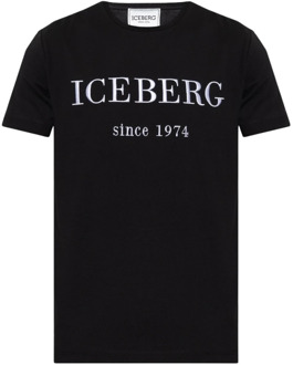 Iceberg Logo Crewneck T-shirt Iceberg , Black , Heren - 2Xl,Xl,L,M,S