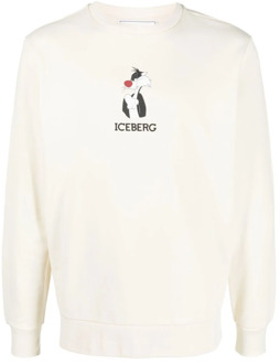 Iceberg Logo-Print Crew-Neck Sweatshirt Beige Iceberg , Beige , Heren - L,M