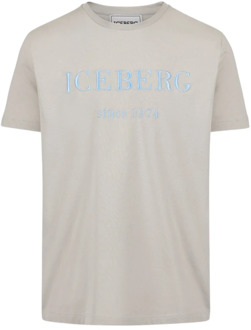 Iceberg Logo T-shirt in Grijs Katoenen Jersey Iceberg , Gray , Heren - 2Xl,Xl,L,M,S,3Xl,4Xl