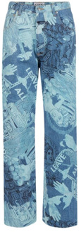 Iceberg Roma Print Boyfriend Fit Jeans Iceberg , Blue , Dames - W26,W27,W28