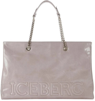 Iceberg Schoudertas van gebarsten leer met geëmailleerde metalen ketting Iceberg , Gray , Dames - ONE Size