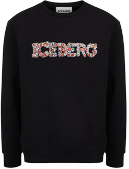 Iceberg Sweatshirt met bloemenlogo Iceberg , Black , Heren - 2Xl,Xl,L,M,S,3Xl