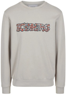Iceberg Sweatshirt met bloemenlogo Iceberg , Gray , Heren - 2Xl,Xl,L,M,S