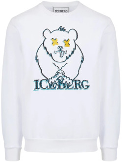 Iceberg Sweatshirt met cartoonbeer Iceberg , White , Heren - 2Xl,Xl,L,M,S