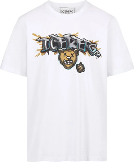 Iceberg T-shirt met cartoonafbeeldingen en logo Iceberg , White , Heren - 2Xl,Xl,L,M,3Xl,4Xl