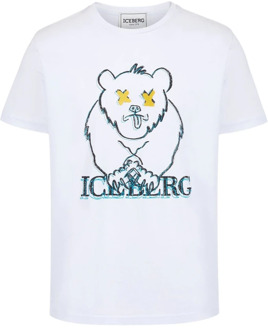Iceberg T-shirt met cartoonafbeeldingen Iceberg , White , Heren - 2Xl,Xl,M,S,3Xl,4Xl