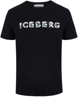 Iceberg Zwart T-shirt met logo Iceberg , Black , Heren - 2Xl,Xl,L,M,3Xl,4Xl