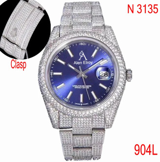 Iced out top quality watch Blue dial Date-just- Full Diamonds Clasp Sapphire glass Automatic ETA Noob 3135 movement 1:1