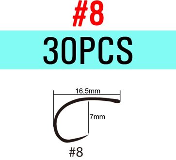 ICERIO 30 STUKS Zwart Nikkel Barbless Gebogen Nimf Emerger Scud Garnalen Vliegbindset Haak 2X Kloof Forel Haak 30stk Size 8