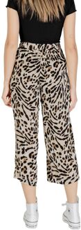 ICHI Dierenprint Cropped Wijde Pantalon Bruin