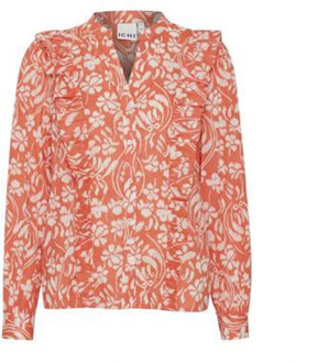 ICHI Hot Coral Flower Print Shirt/Blouse Ichi , Orange , Dames - 2Xl,L,Xs