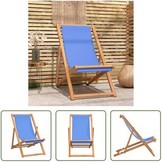 Iconische tuinstoel - Teakhout - Verstelbare rugleuning - Bruin/Blauw - 56 x 105 cm - The Living Store