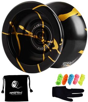 Icyoyo N11 Aluminium Professionele Yoyo Reageert Yoyo Bal (Zwart Golden) Tas, Handschoen 5 Snaren