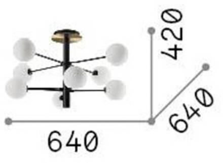 Ideal Lux Cosmopolitan plafondlamp zwart metaal glas 8flg. zwart, opaalwit, messing